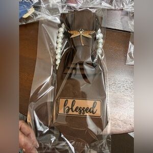 Upcycle Brown Tie necklace Set with Dragonfly and Pearl Accents